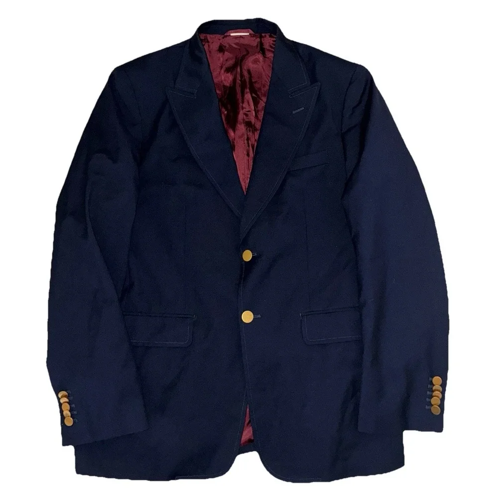 Gucci Uniform Blazer Men's 44 Navy Wool Mohair Gold Buttons